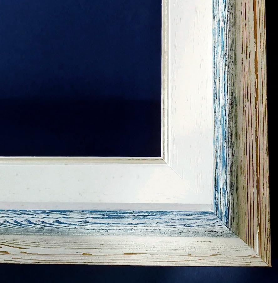 Artecentro Marco para cuadros de lienzo, estilo shabby chic, color blanco, de madera, varios tamaños, oferta (blanco/azul, 60 x 60 + passepartout)