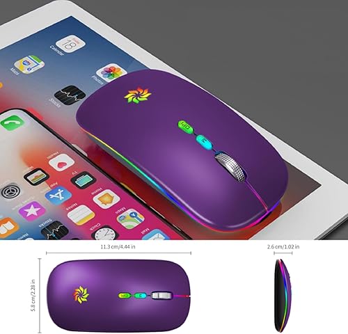 Miniatura 8 de KBCASE Mouse inalámbrico, mouse inalámbrico LED para laptop, mouse delgado y silencioso 2.4G recargable inalámbrico para computadora portátil,