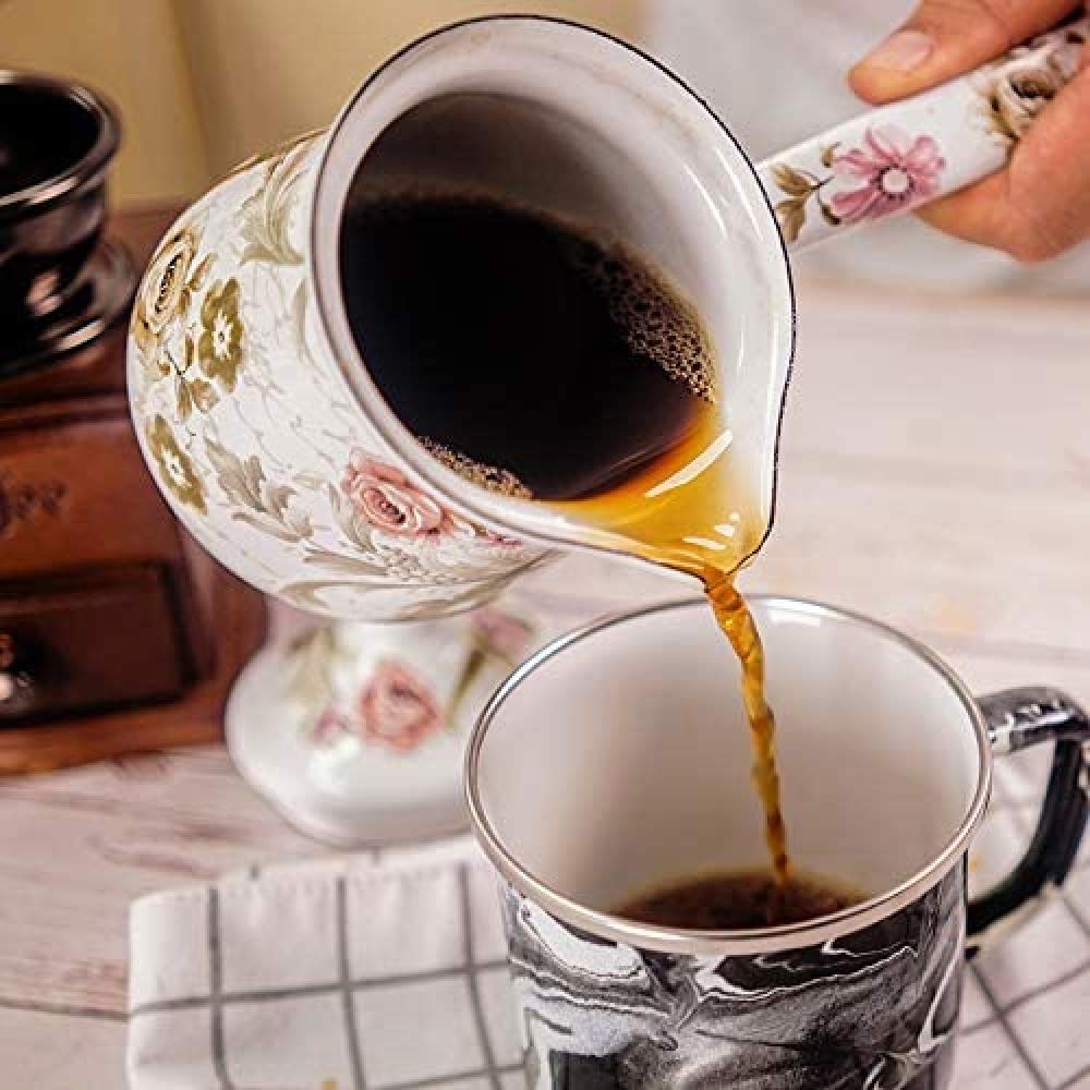 Kaffeekanne im türkischen Stil, Mini-Emaille, Vintage, kleine Milchkanne mit Deckel, Emaille, weiß,