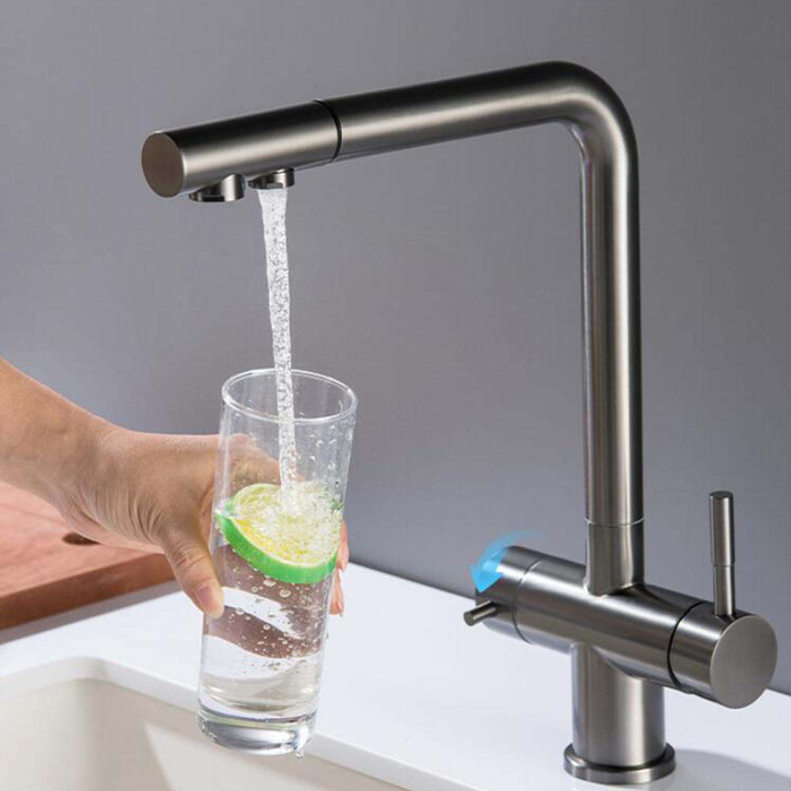 Grifo de Cocina Osmosis 3 Vias Extraible Gris Grifo Osmosis 3 Vias Giratorio Acero Inoxidable-Gris