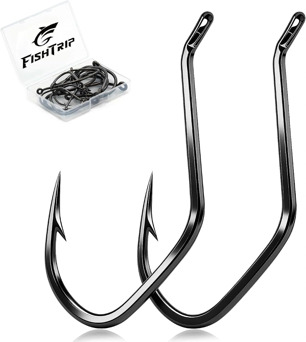FishTrip Catfish Hooks, 25/50pcs Live Bait Hook for Flathead Catfishing | Heavy Duty High Carbon Steel Offset Beak Big River Fishing Hooks for Catfish Carp Bass Saltwater Freshwater 1#-10/0