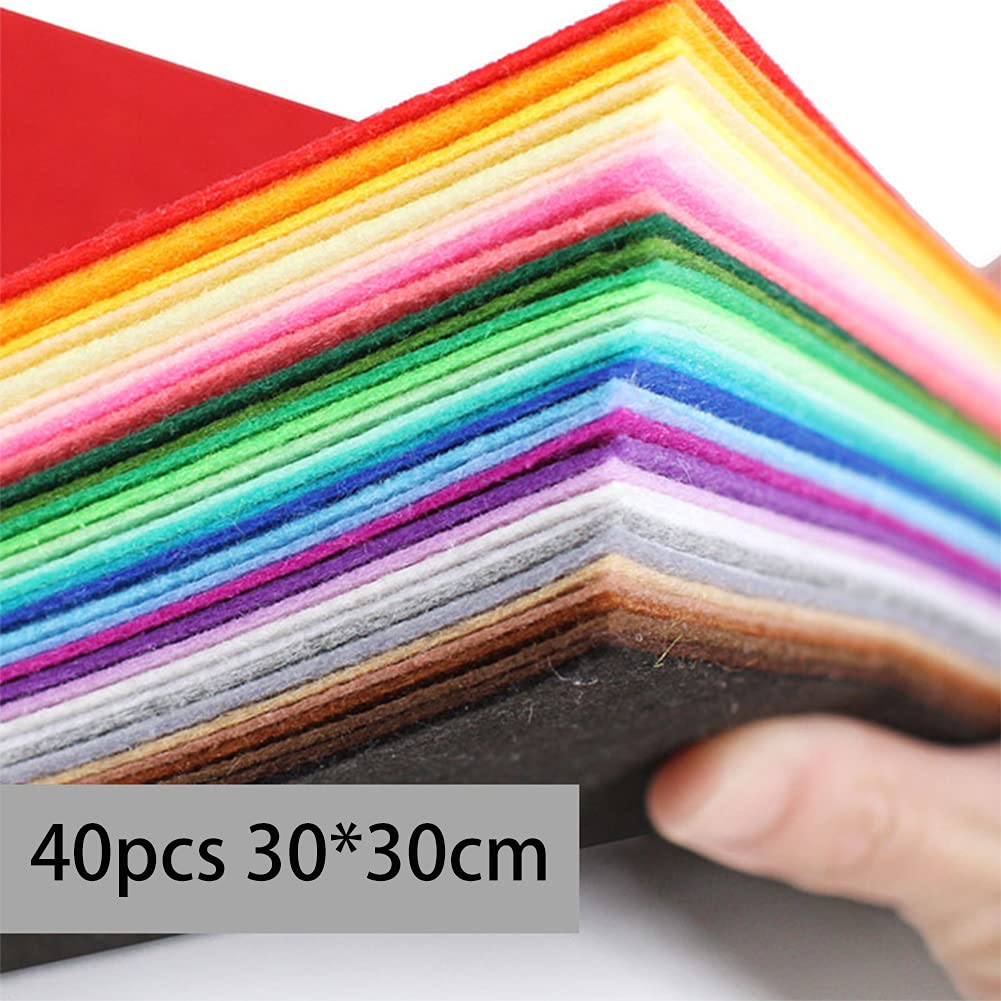 Hojas de fieltro, 40 piezas de 12 x 30 cm (30 x 30 cm) de 1 mm de grosor, hojas de tela de fieltro suave para manualidades y proyectos de bricolaje.