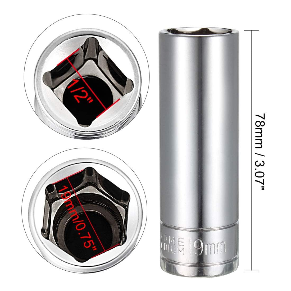TA-VIGOR 1/2 Inch Drive 19mm 6-Point Deep Socket, Metric, Cr-V Drive Socket (Polishing) for Auto Repairing and Household - Image 2