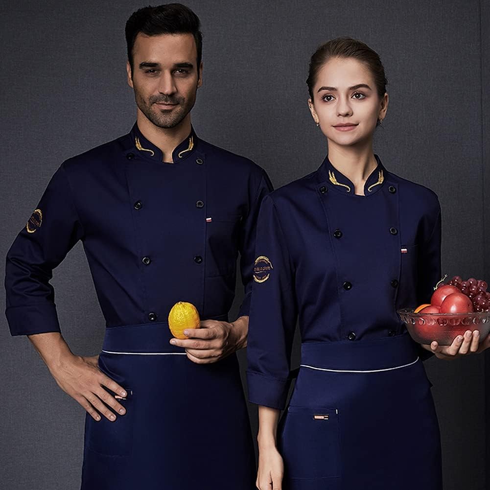 Chef Coat, Unisex Chef Coat Jacket, Hotel/Kitchen Long Sleeved Double Breasted Uniform for Men and Women, Breathable Kitchen Work Wear(Red_A(M))