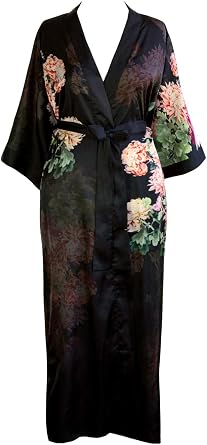 KIM+ONO Charmeuse Long Kimono Plus Size Robe for Women Bridal Gift, Maternity & Lingerie Robe, Machine Washable
