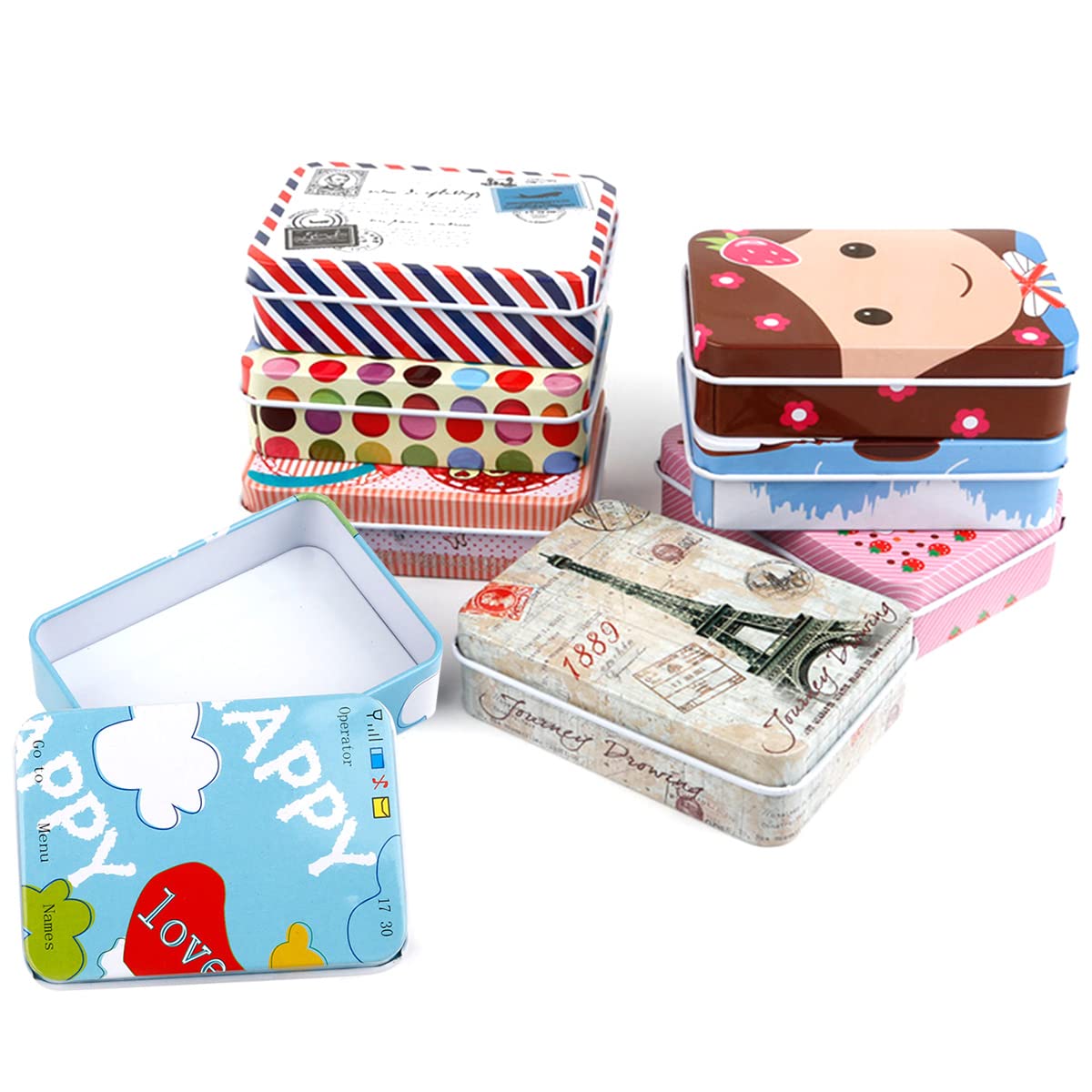 Guador 8 Piece Iron Storage Box, Small Metal Box Portable Empty Metal Box with Lid Vintage Rectangular Iron Box Tins Container Rectangular Hinged Containers Small Storage Kit Mini Portable Tin Box