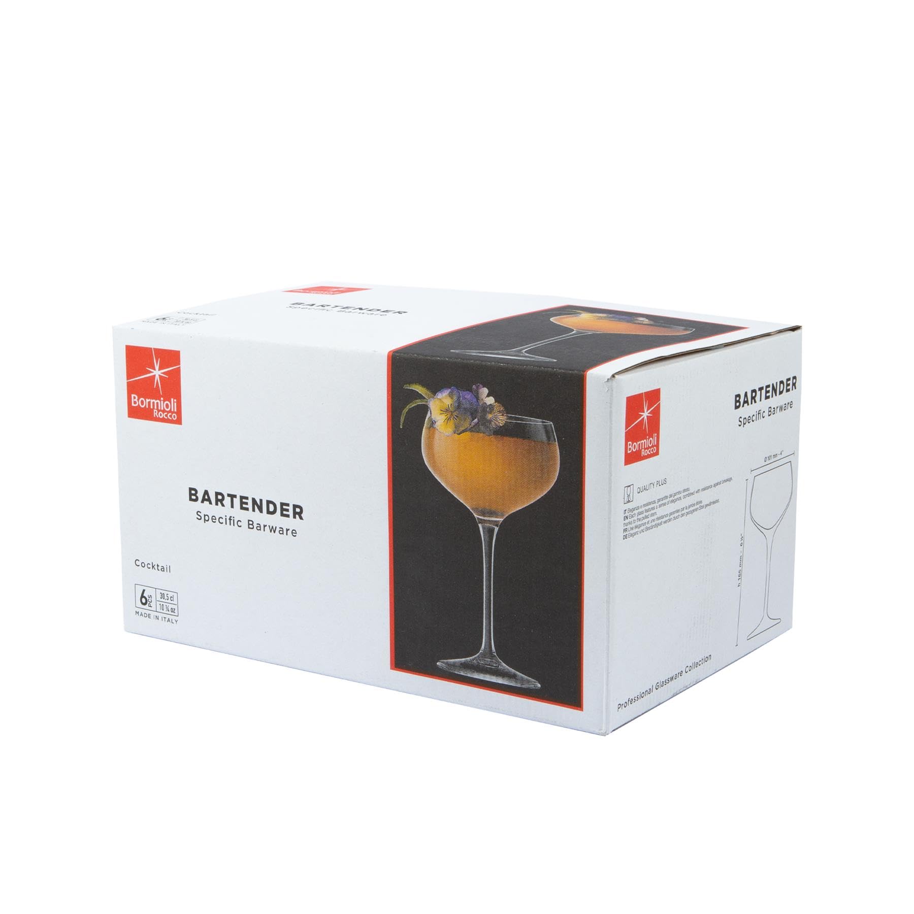 Bormioli Rocco Verres de Martini à Expresso Bartender - Prosecco Prosecco VIN SOULING SOULISER Sauceres - 305ml - Clear - Pack de 12