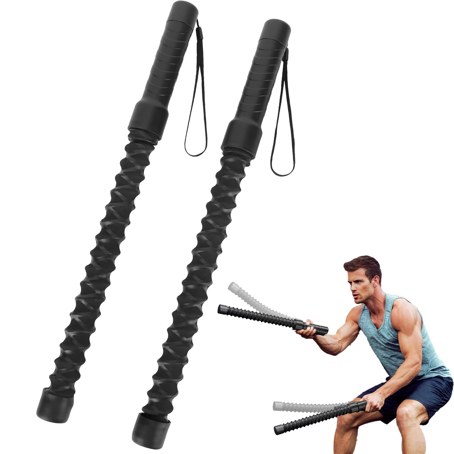 2Pcs Ropeless Battle Ropes for Home Gym, Strength Training Battle Rope, Portable Workout Ropes for Muscle Building, Exercise Spring Sticks for Exercise Training Rope for Men Women