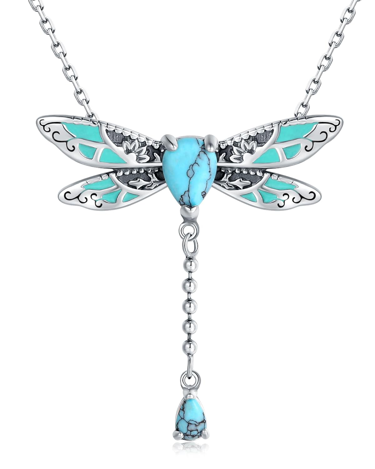 EJALEN 925-Sterling-Silver Turquoise Dragonfly Hummingbird Compass Anchor Butterfly Cross Lotus Necklaces Vintage Boho Pendant Jewelry Victorian Christmas Birthday