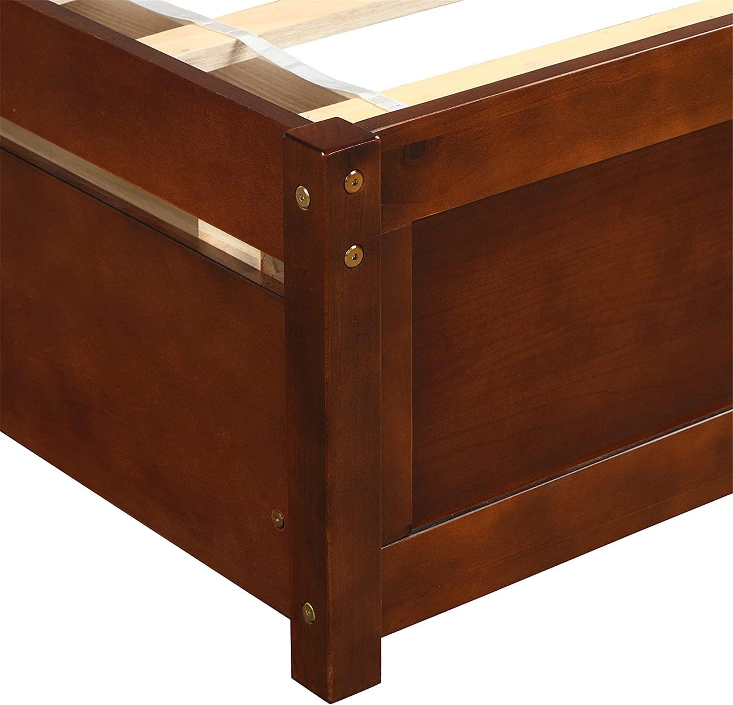 Solid Wood Twin Platform Bed with 2 Drawers,Twin Size Low Platform Bed Frame with Curved Headboard and Footboard,Wooden Floor Platform Beds with Slat Support for Kids Boys Girls,Easy Assembly,Walnut