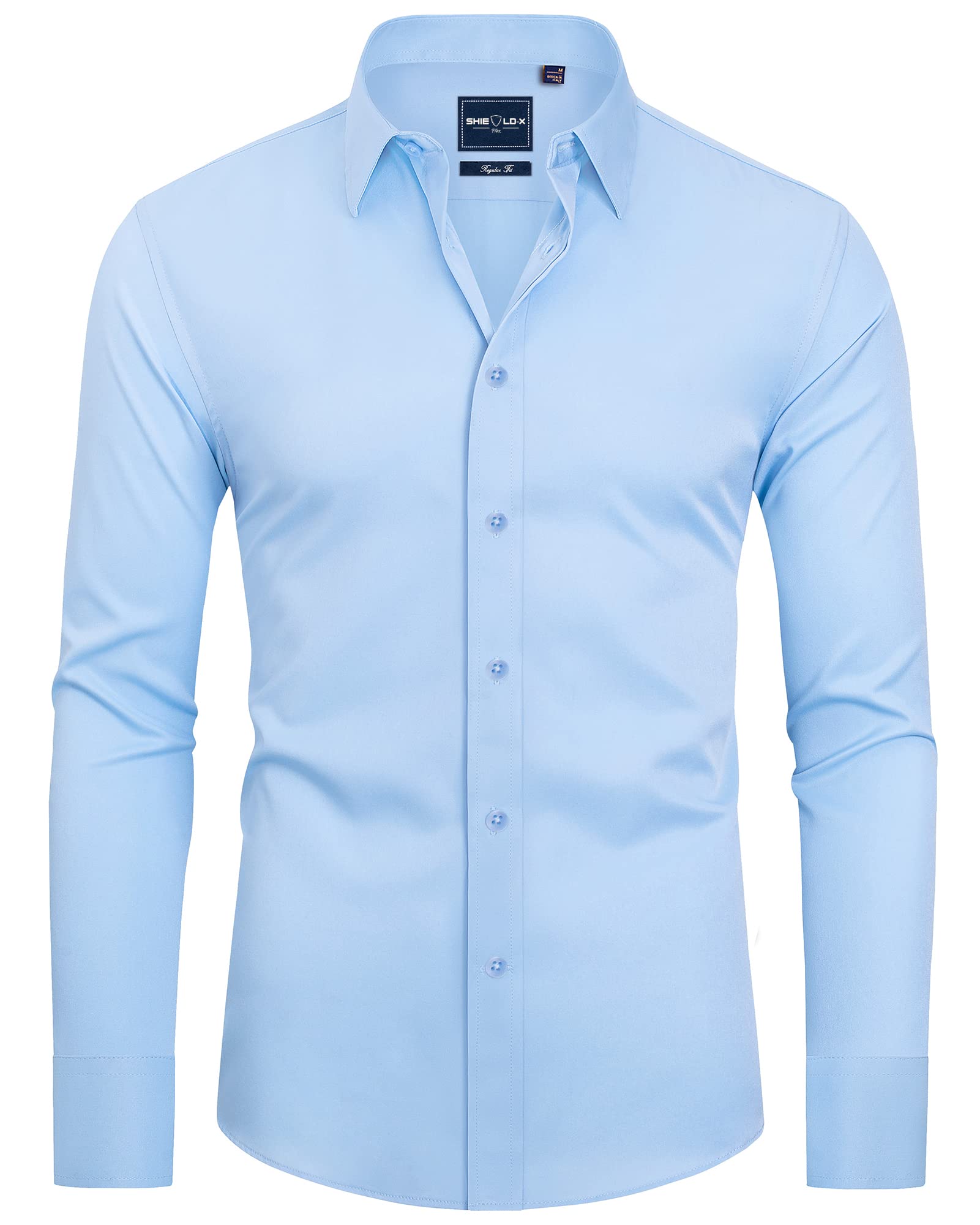 Alimens & GentleMen's Dress Shirts Slim Fit Button Down Shirts Long Sleeve Stretch Wrinkle-Free Shirt Stain Sheild