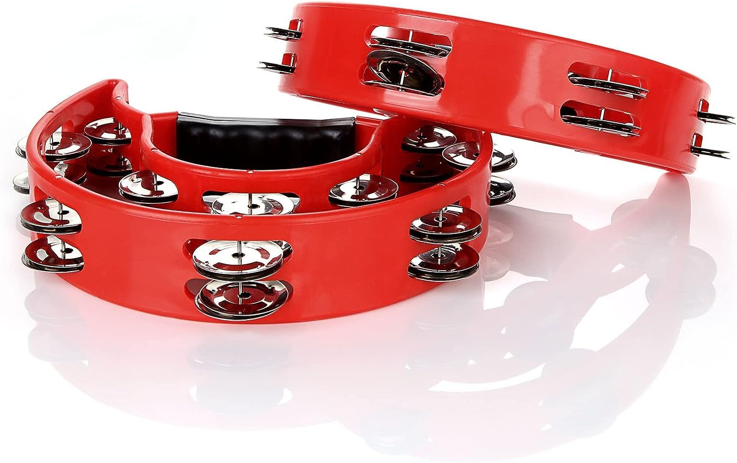 SENENQU Lot de 2 Tambourin Demi-lune, 25cm Tambourin Adulte Main avec 40 Clochettes en Métal - Tambourin Main à Double Rangée pour Les Musiciens, Chanteurs, Cours de Musique et Groupes Noir -Blanche…