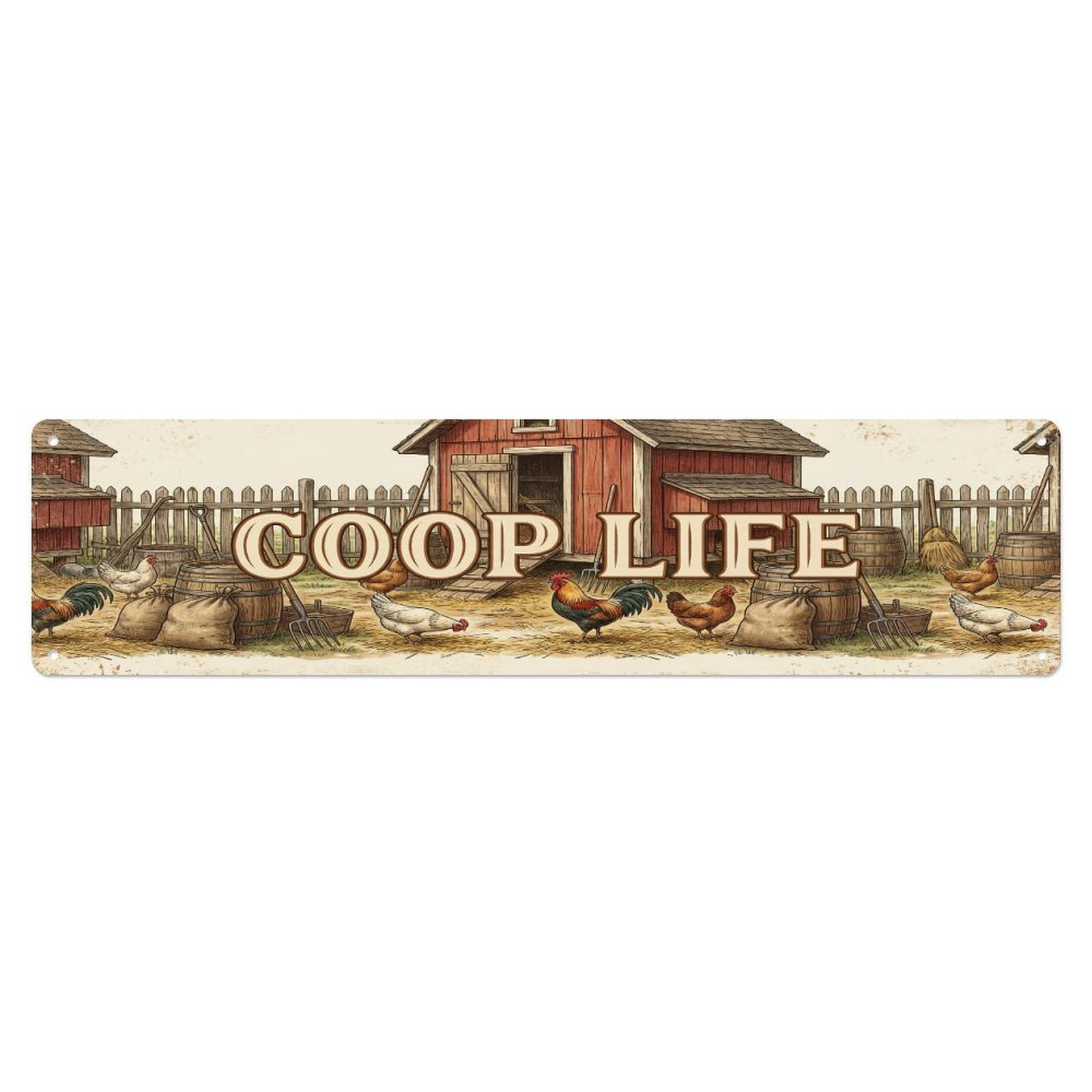 Vintage Yard Coop Farmhouse Funny Hen Backyard Farm Metal Tin Sign Plaque Wall Decor for Cafe, Club, Garden Metal Poster 4x16Inch