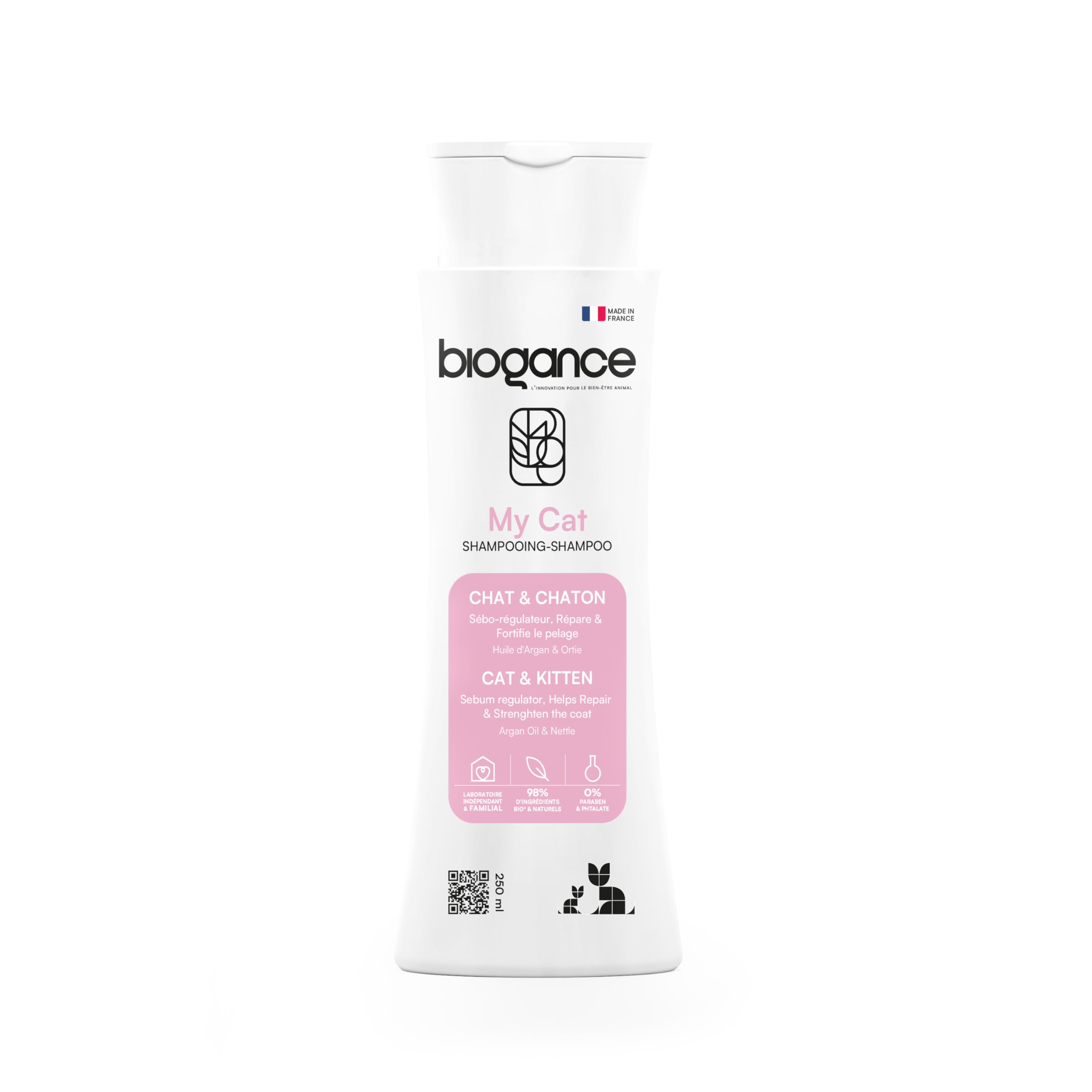 Biogance - Shampooing pour chat - My cat - 250 ml - A base d’ortie et d’huile d’argan - Convient à toutes races de chats