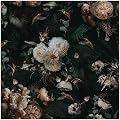 Floralplus Black Floral Wallpaper Peel and Stick Floral Wallpaper for Bathroom Removable Renter Friendly Wallpapers for Bedroom Vintage Flower Contact Paper for Cabinet Shelf Liner 17.5 x 118 in