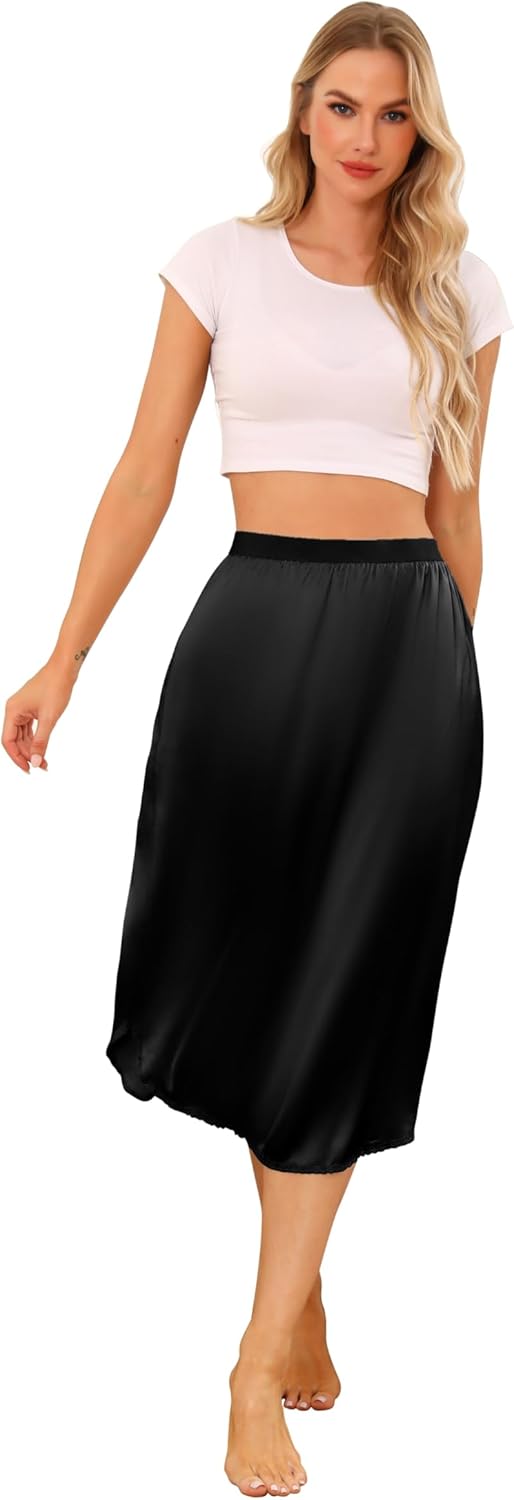 Women's Satin Half Slip Slit Lace Long Underskirt for under Dresses Size S-3XL - Image 6