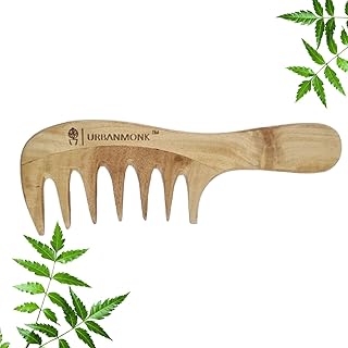 URBANMONK Neem Comb for Hair Growth | Wood Comb for Hair Growth, Hair fall & Dandruff Control | Neem Wooden Comb for Women & Men | (Neem Wood, Wide Teeth Comb)
