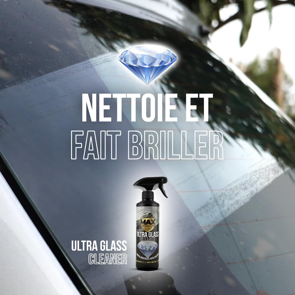 MAX DETAIL-LAB - Ultra Glass 5L - Nettoyant Vitre Voiture, Formule Dégraissante Nettoyage Brillance, Lave Fenêtre Auto Anti-Pluie Accessoire Microfibre Inclus, Produit Detailing Professionnel 5 Litres