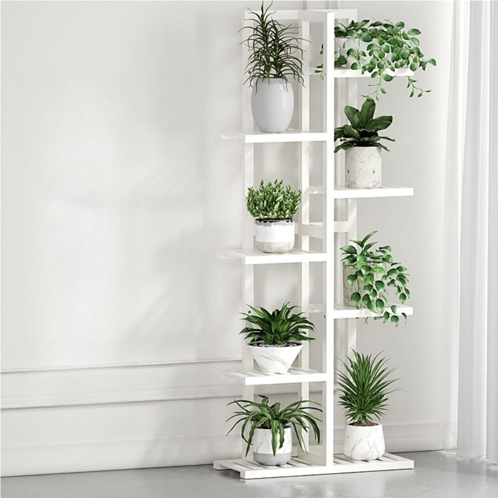 Goxyffmnv Flower Pot Rack, Plant Storage Rack, Wooden Flower Stand, Simple Plant Stand, Multi-layer Display Rack for Living Room, Balcony, Corridor(White,15.8*8.3*55.9IN)