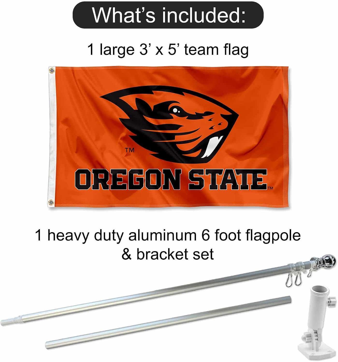 Oregon State Beavers Orange Flag with Pole and Bracket Complete Set