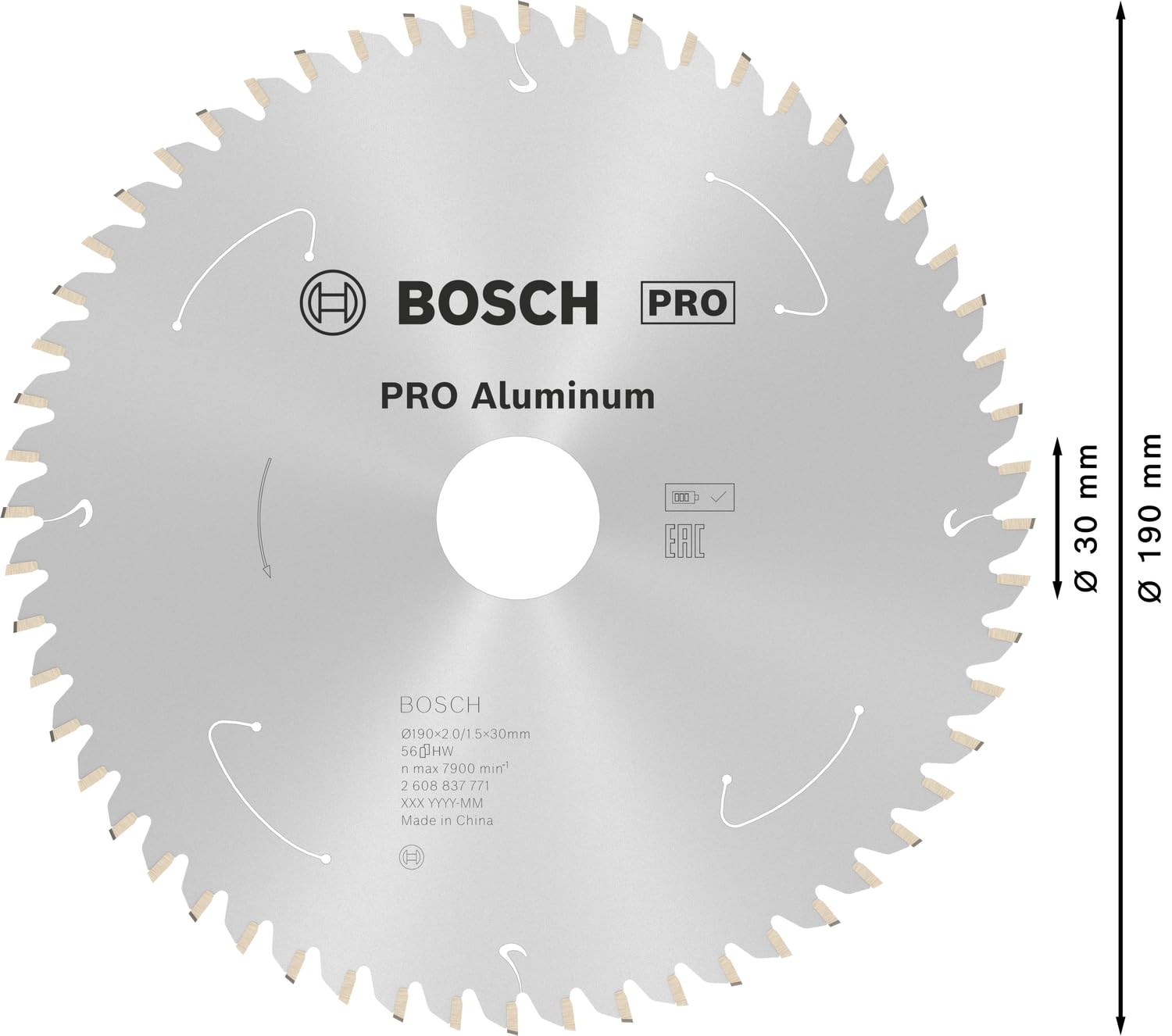 Bosch Professional Lama per sega circolare Standard for Aluminium (alluminio, 190 x 30 x 2 mm, 56 denti, accessorio per sega circolare a batteria)