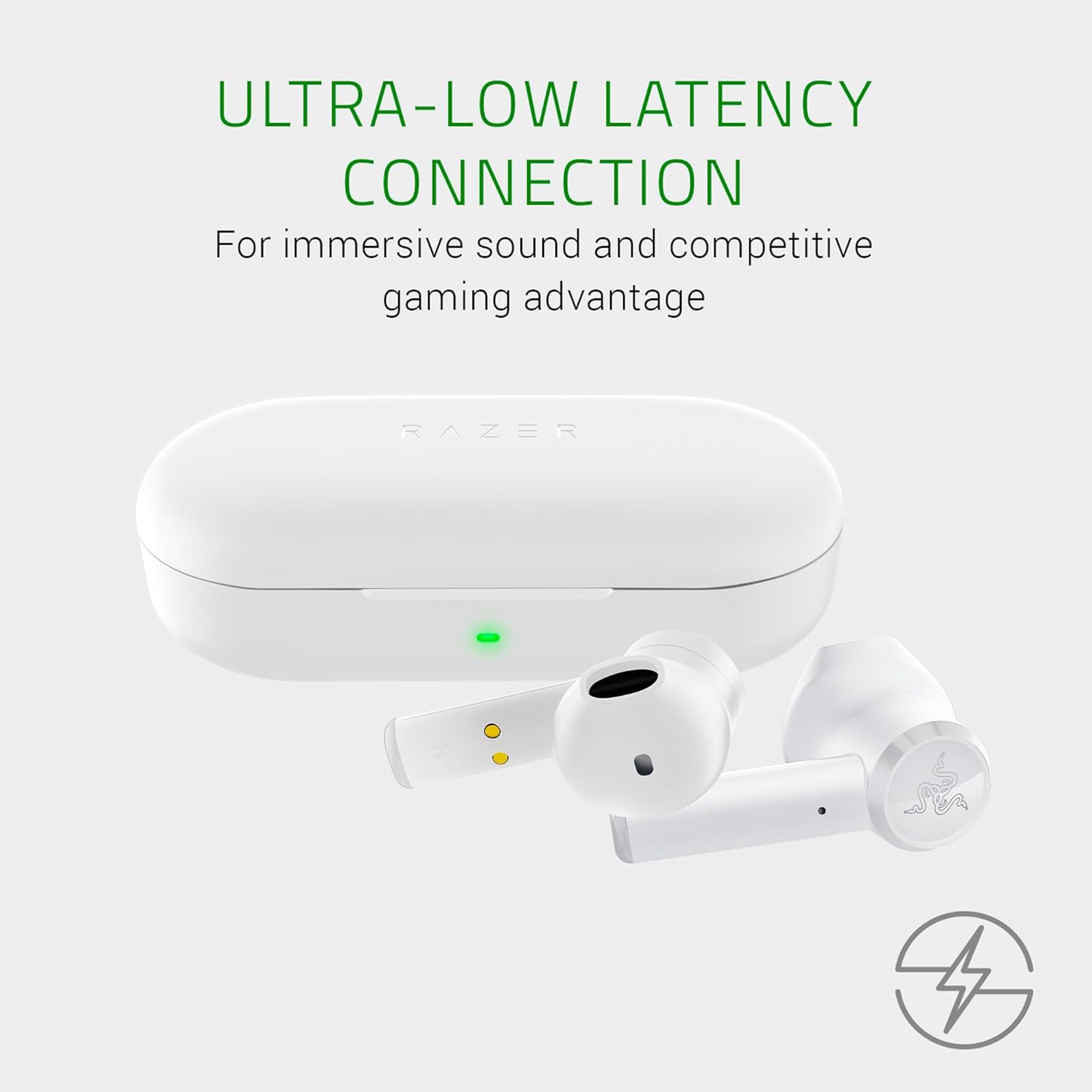 Razer Hammerhead True Wireless Earbuds with 'Ultra-Low Latency Connection' text