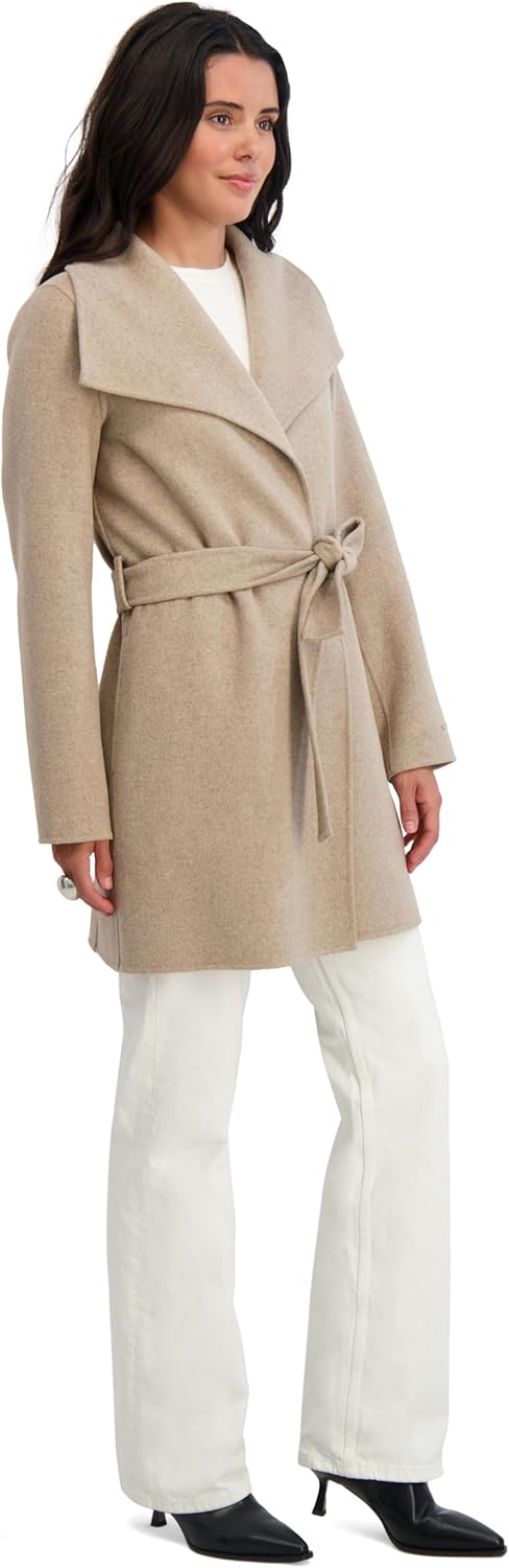 TAHARI Women's Double-faced Luxury Soft Wool Blend Peacoat- Wrap Wool Coat With Removable Belt - Image 3