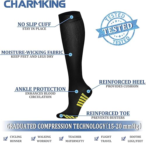 Miniatura 171 de CHARMKING Compression Socks for Women & Men Circulation (8 Pairs) 15-20 mmHg is Best Support for Athletic Running,Cycling