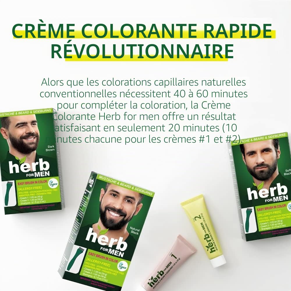 Teinture pour Moustache et Barbe Sans PPD ni Ammoniaque, Ingrédients Végétaliens Naturels, Sans Odeur, Sans Irritations Cutanées pour Peau Sensible – Noir Naturel.