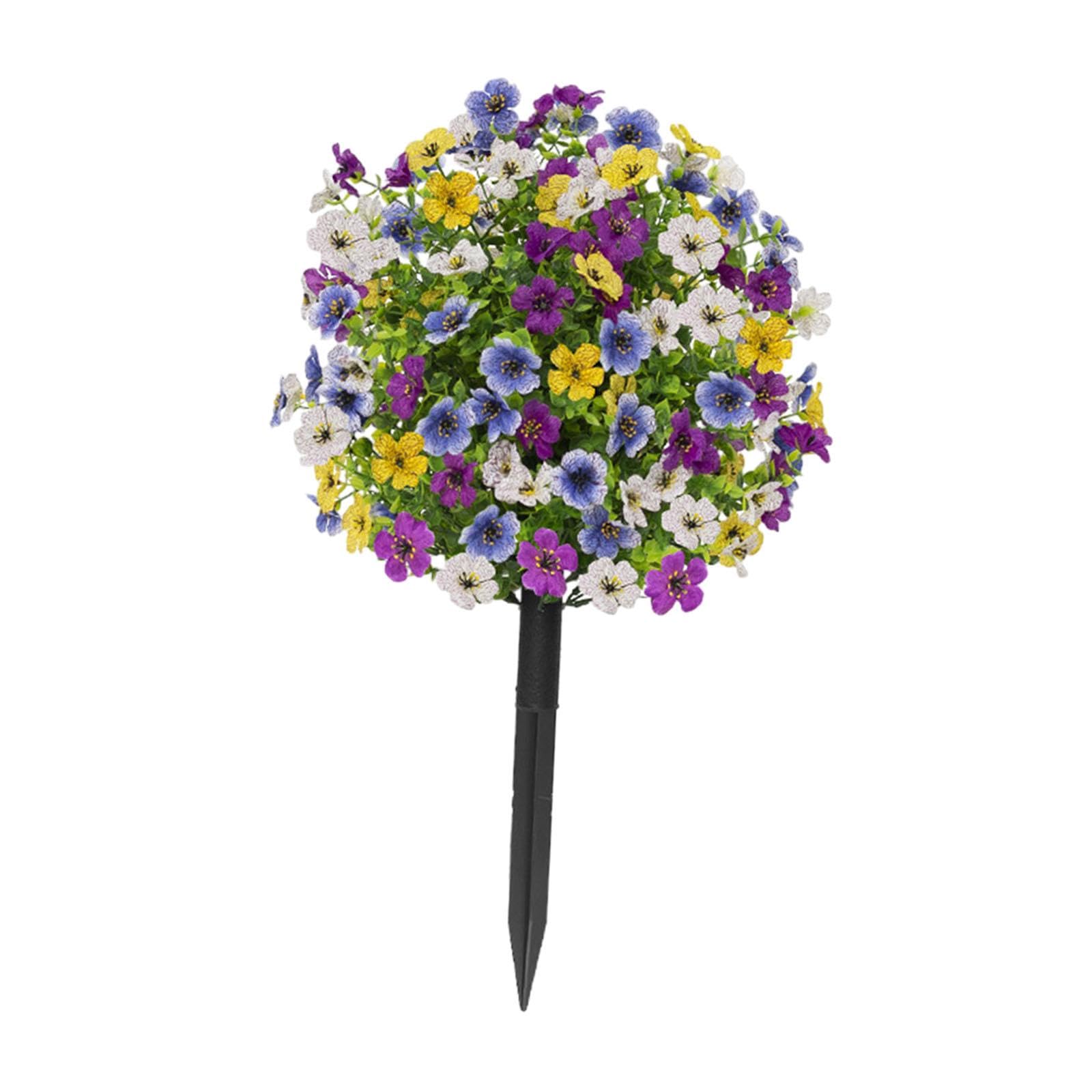 Tige de jardin artificielle fleur extérieure blanche jaune violette avec piquet en soie et PP