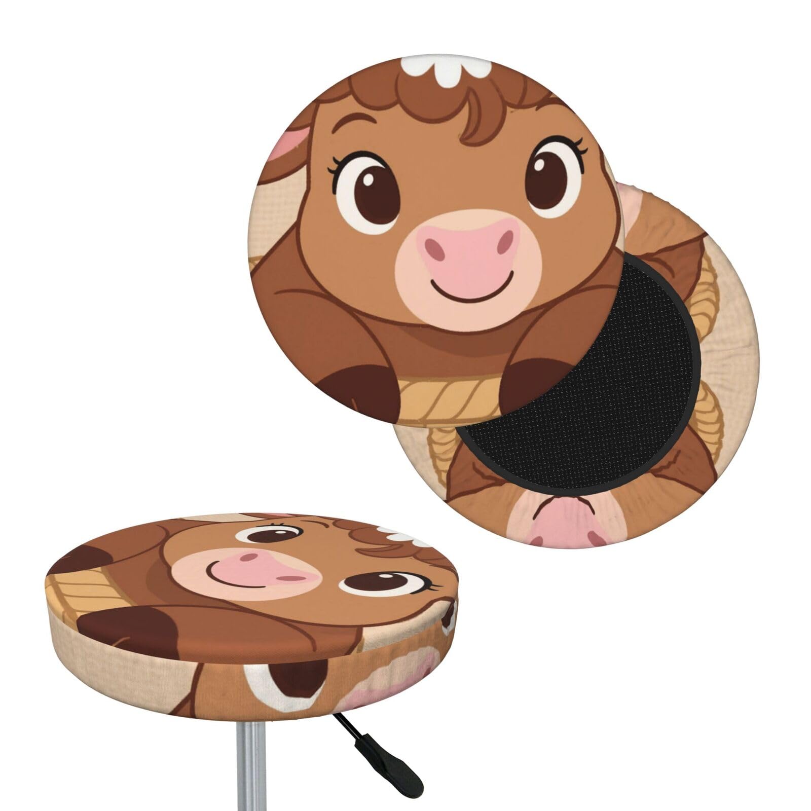 FekiLoot Cute Cow Round Bar Stool Covers Stretch Washable Bar Stool Covers Dustproof Slipcover Bar Chair Covers with Elastic Band for Bar Kitchen Living Room Decor 12 Inch