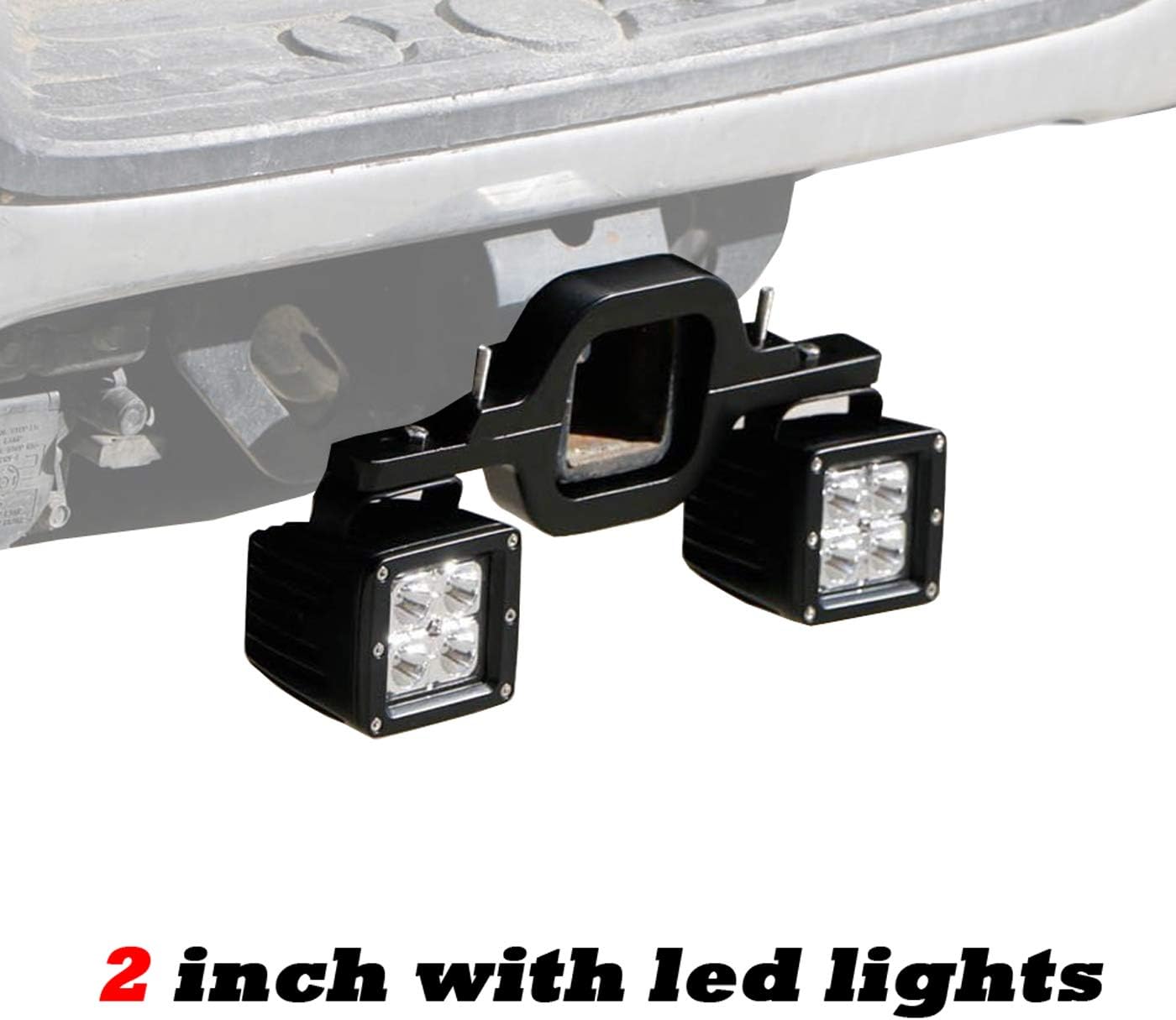 omotor Towing Hitch Mount Brackets for Truck Trailer RV SUV Pick Up Fit Dual LED Work Light Driving Lighting Reverse Rear Back Up Off Road (2 Inch with Led Lights)
