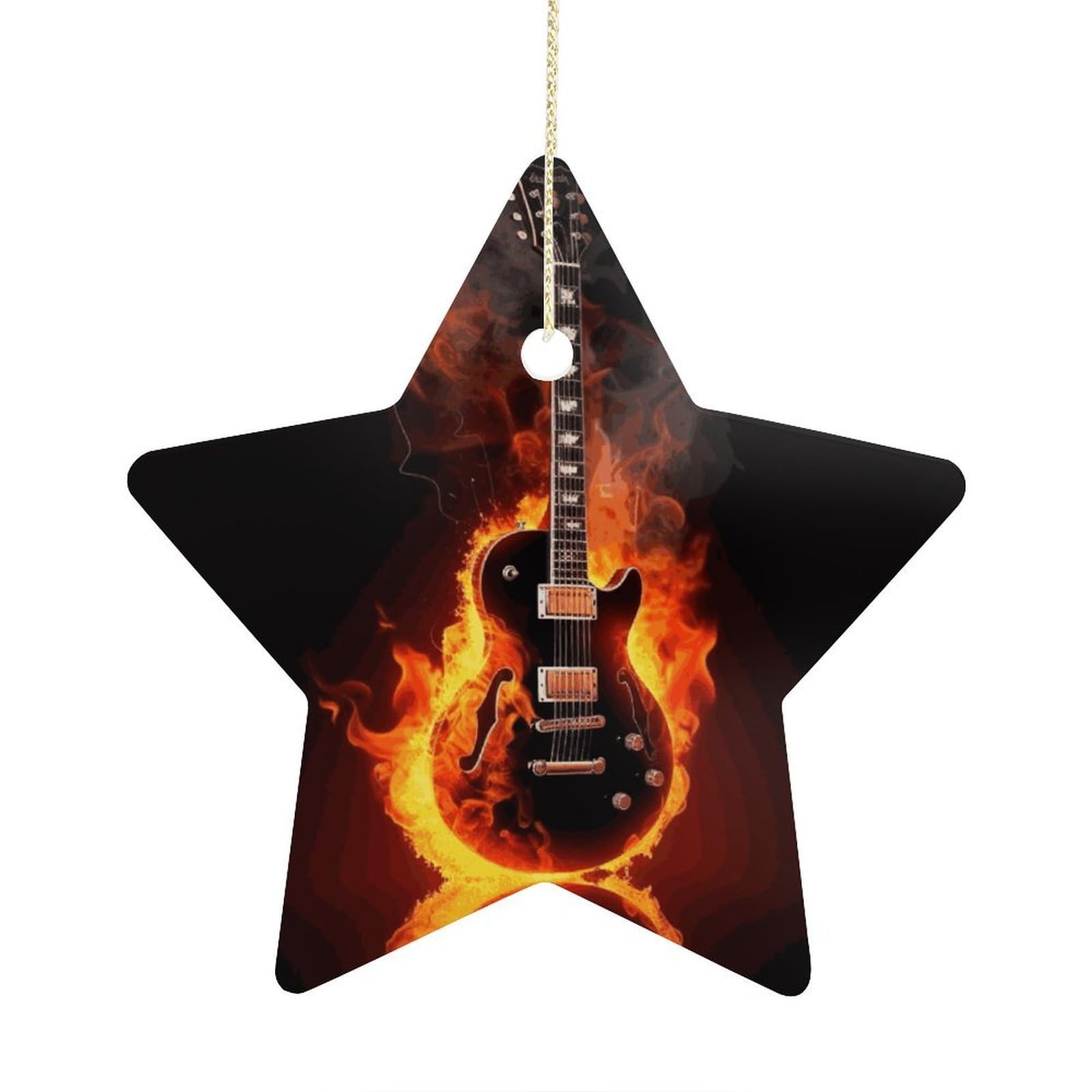 Fodpand Women's Style Fire Guitar Ornament With String, Keepsake Hanging Decorations,Ceramic Ornaments For Men Indoor Home Holiday Party Gifts