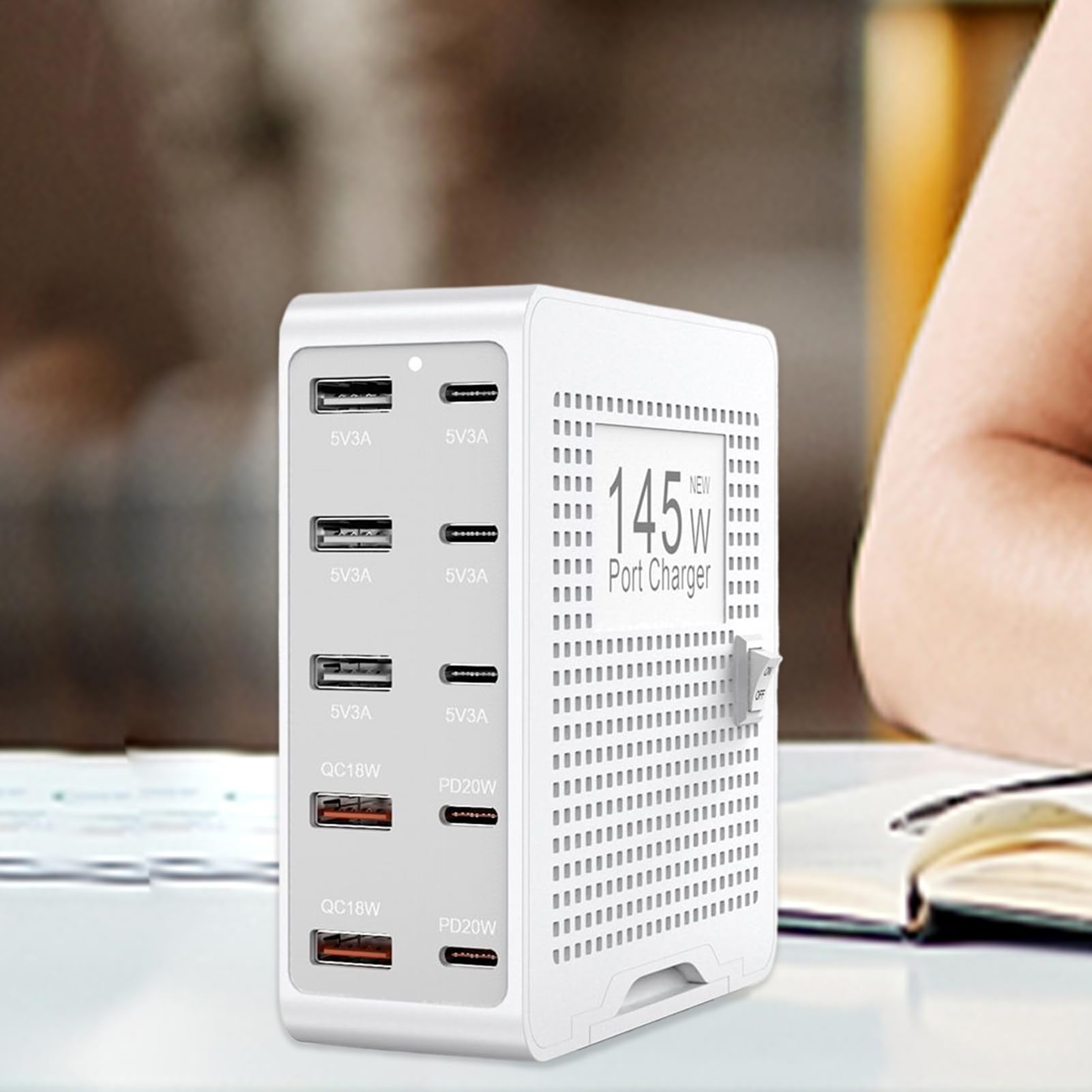 Caricabatterie USB C Adattatore Di Ricarica Veloce Con 10 Porte Per