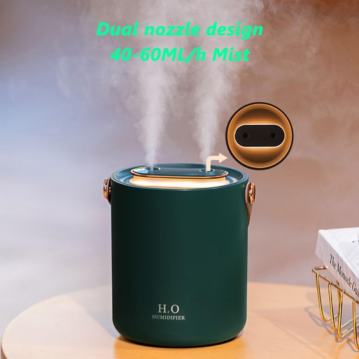 LEIYTFE Portable 1.2L Humidifiers USB Mini Humidifier Auto Shut-Off,Air Humidifier for Bedroom Office Baby Plant,Quiet Personal Humidifier Car Diffuser (Color : Green)