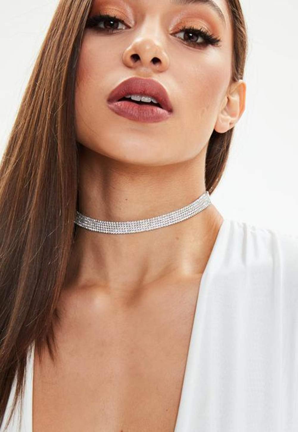 Rhinestone Choker Necklaces Silver Sparkly Diamond Choker Crystal Necklace for Women - Image 3