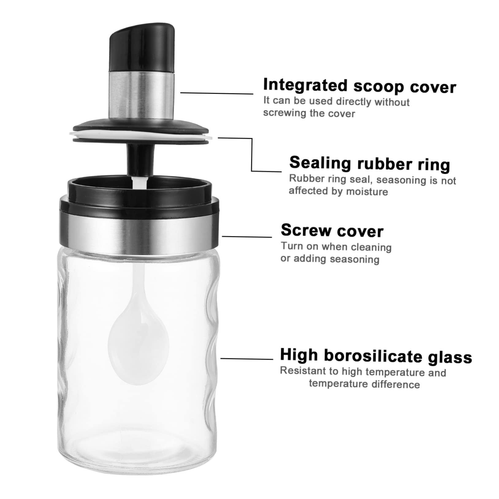 NAMOARLY Stainless Steel Glass Seasoning Jar Airtight Multi-functional Condiment Storage Box