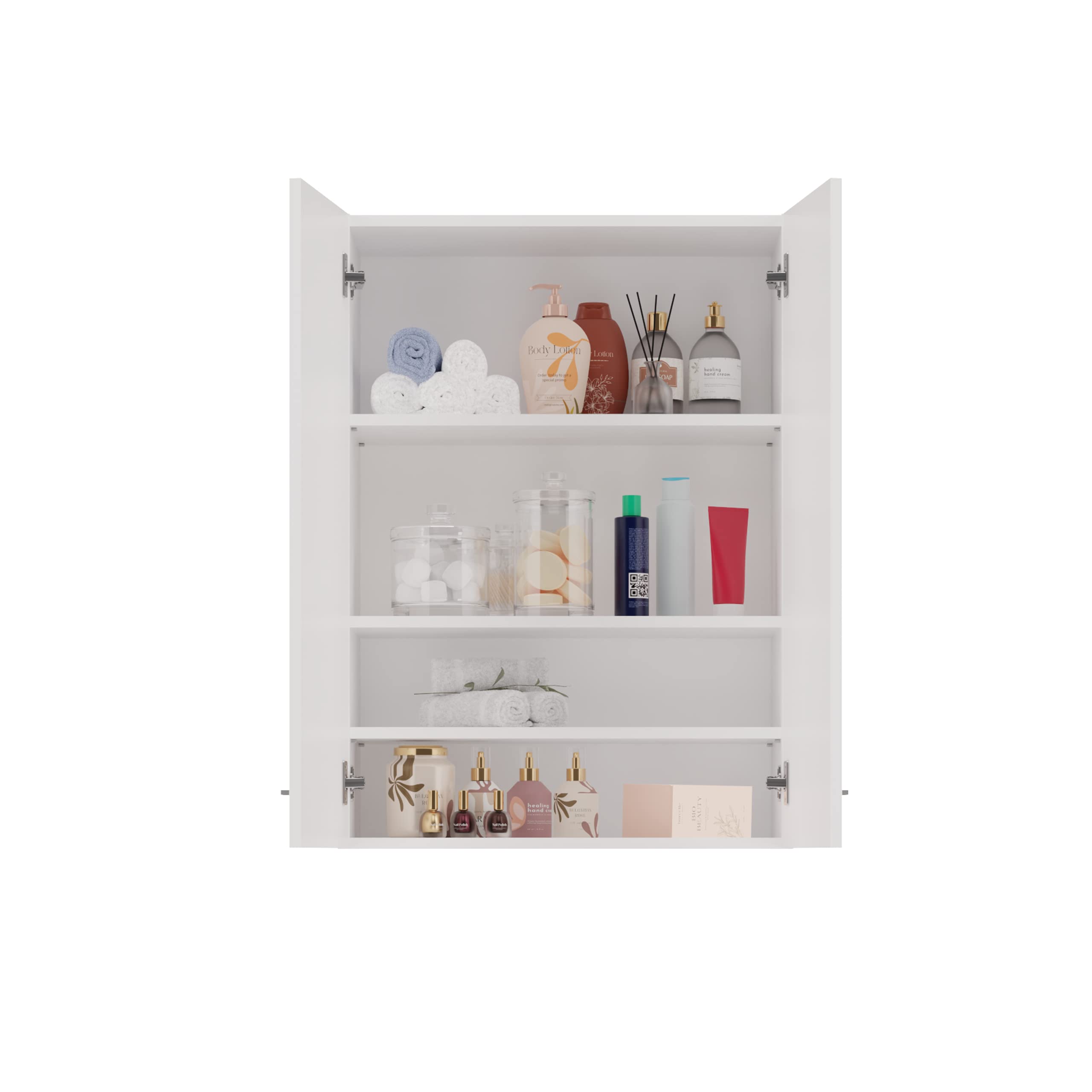 CDF Mobile Bagno Pensile Sospeso Sopra Lavatrice Scaffale a Muro con Ante Lunghe 4 Ripiani Chiusi Lavanderia 64 x 90 x 30 cm - Bianco