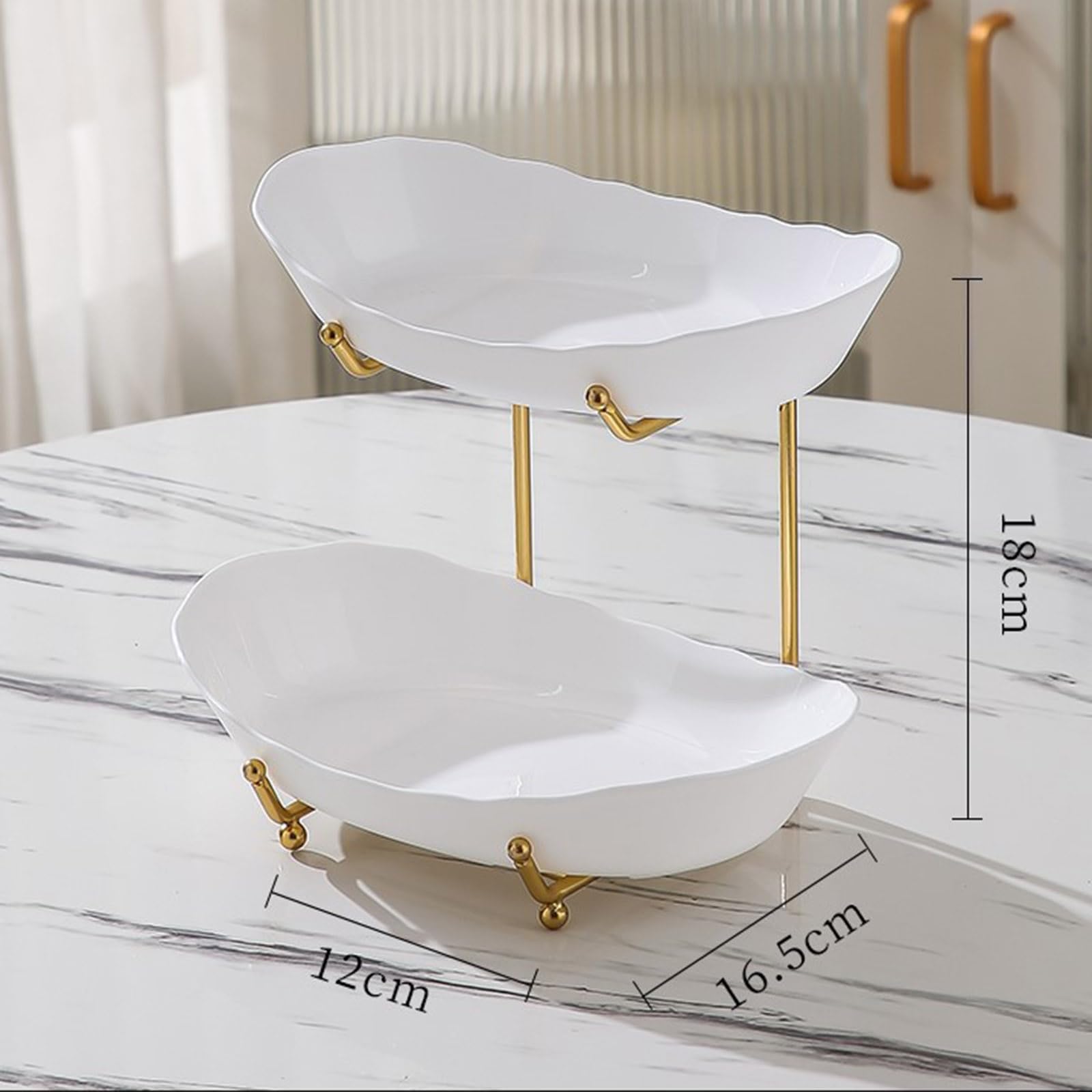 2-poziomowy zestaw misek do serwowania żywności, nietłukące się talerze na blat kuchenny, elegancki biały design na warzywa, ciasta, desery - idealne do rozrywki