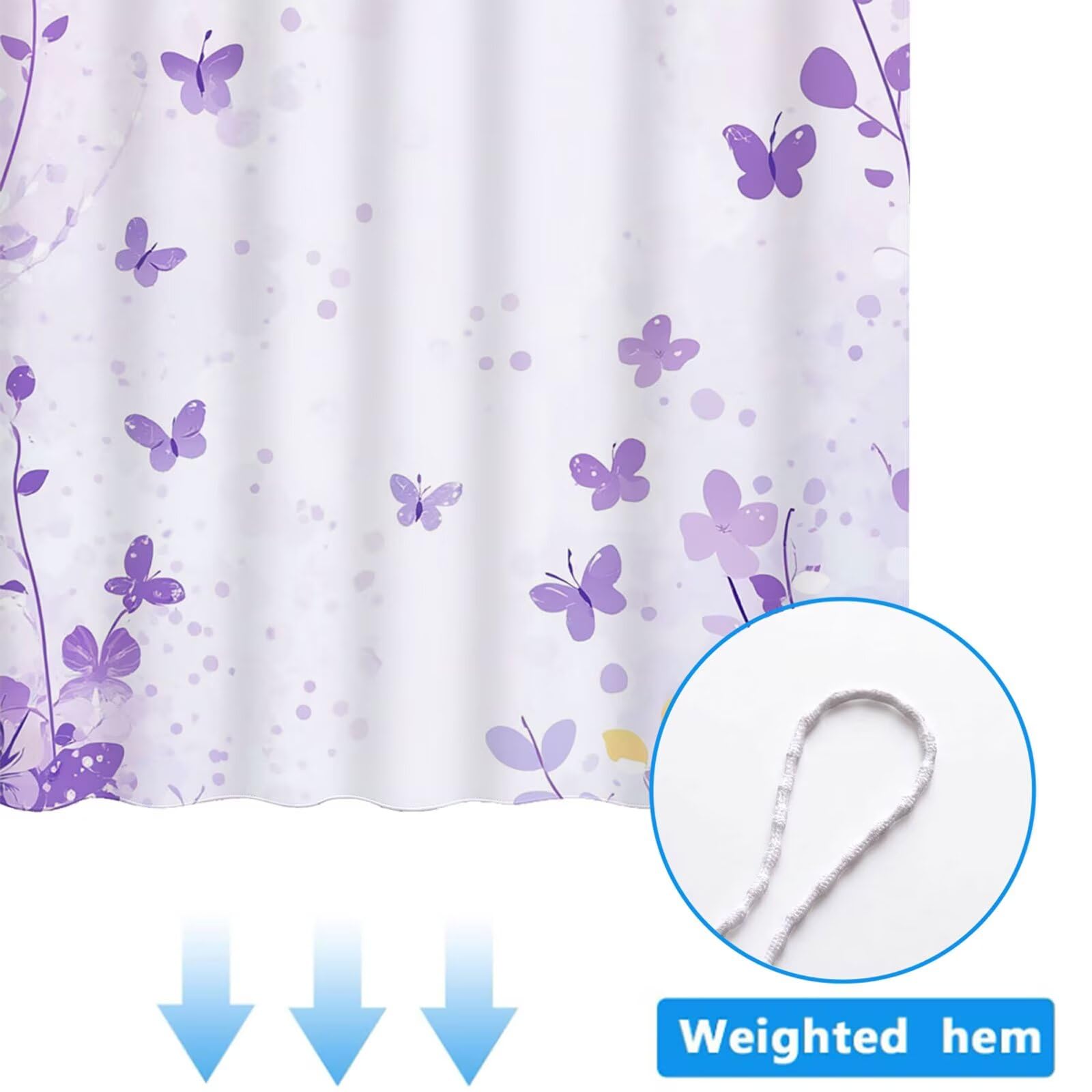 Cortina de Ducha Blanco Cortina Ducha, Antimoho, Tela Impermeable Poliéster, Shower Curtain 200x220 cm con 12 Ganchos y Dobladillo Ponderado, Shower Curtain Lavable para Baño o Bañera, Púrpura 3Y#16