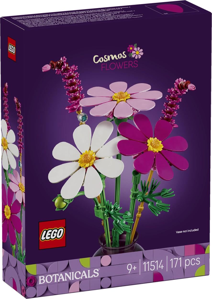 LEGO Botanicals Les Cosmos - Bouquet de Fleurs Artificielles avec 3 Fausses Plantes & 2 Brins Fleuris - Décoration de Chambre d'enfant DIY - Cadeau d'anniversaire pour Fille dès 9 Ans ou Adulte 11514