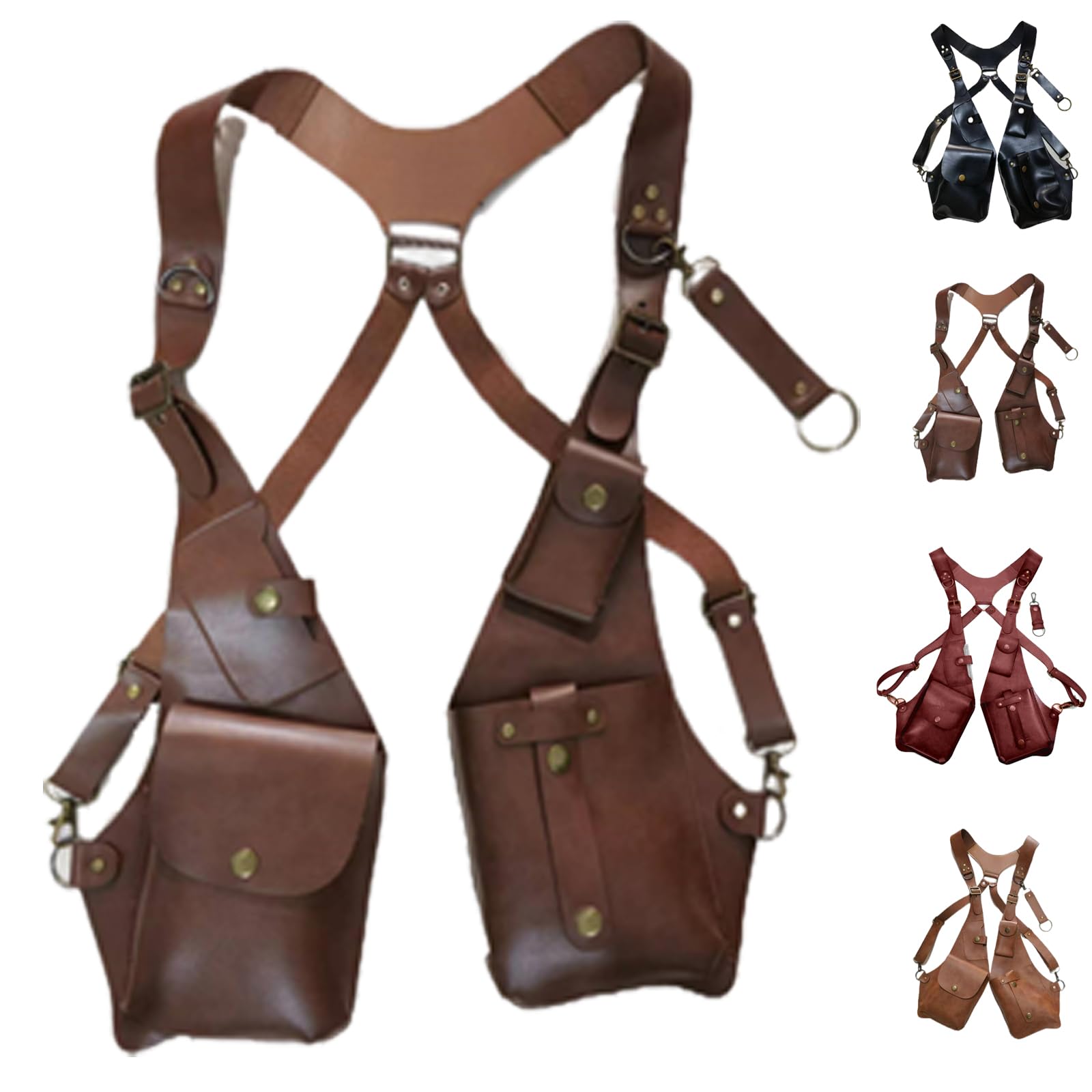Yoenbg Men's Dark Brown Anti-Theft Bag With Shoulder Harness, Shoulder Holsters For Concealed Carry, Adjustable Pu Leather Strap Wallet Bag (Dark Brown)
