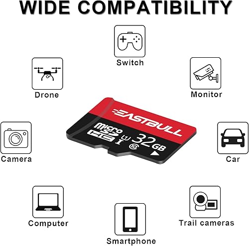Miniatura 4 de Paquete de 10 tarjetas micro SD de 32 GB, tarjetas de memoria EASTBULL SD de 32 GB, video Full HD de 90 MBs UHS-I U1 Micro SDHC Clase 10 para cámara