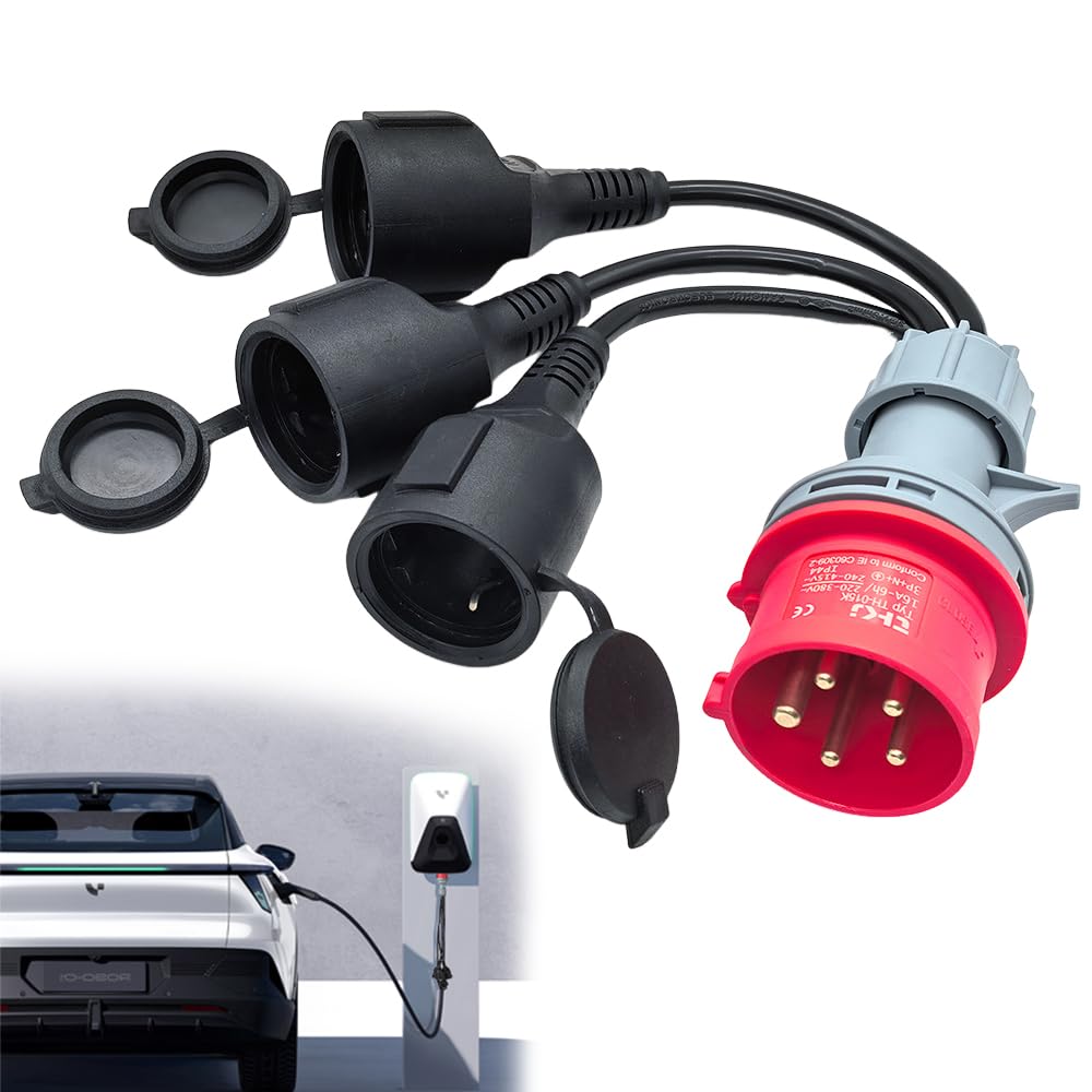 Adaptateur CEE - Adaptateur courant fort - 380 V 16 A vers 3 x 220 V - Adaptateur CEE Schuko - Pour caravane, industrie, extérieur