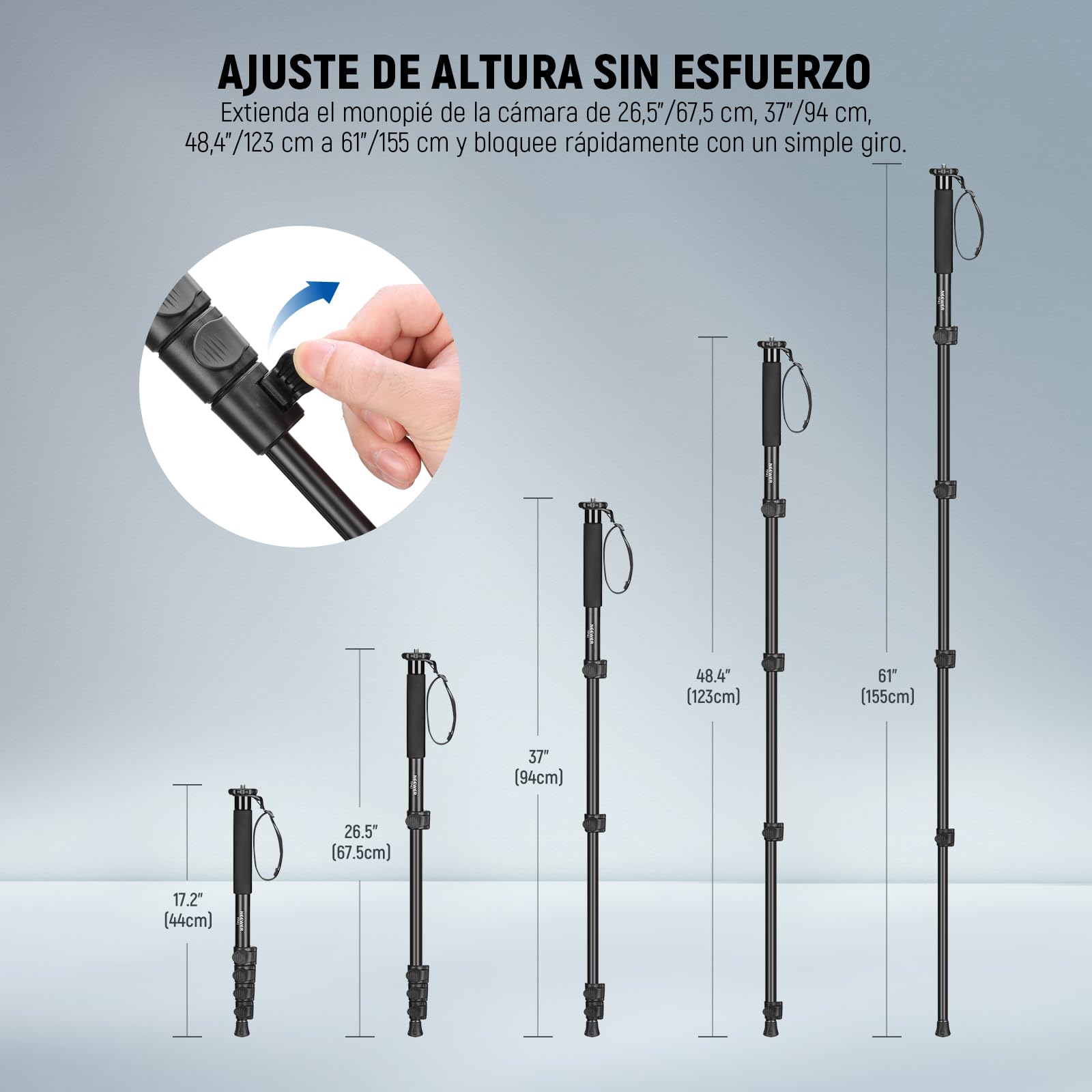 NEEWER TP41 - Soporte monopié para Poste de cámara, portátil de Aluminio de 61 Pulgadas, monopié de Video de Viaje, Adaptador de Tornillo de 1/4 Pulgadas 3/8 Pulgadas para cámaras réflex Digitales
