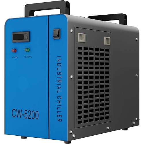 OMTech 6L Industrial Water Chiller 0.9hp 2.6gpm Water Cooling System CW-5200 Water Cooler for 60W 70W 80W 90W 100W 120W 130W 150W CO2 Laser Engraving & Cutting Machines, Cools 5200 BTU/Hour