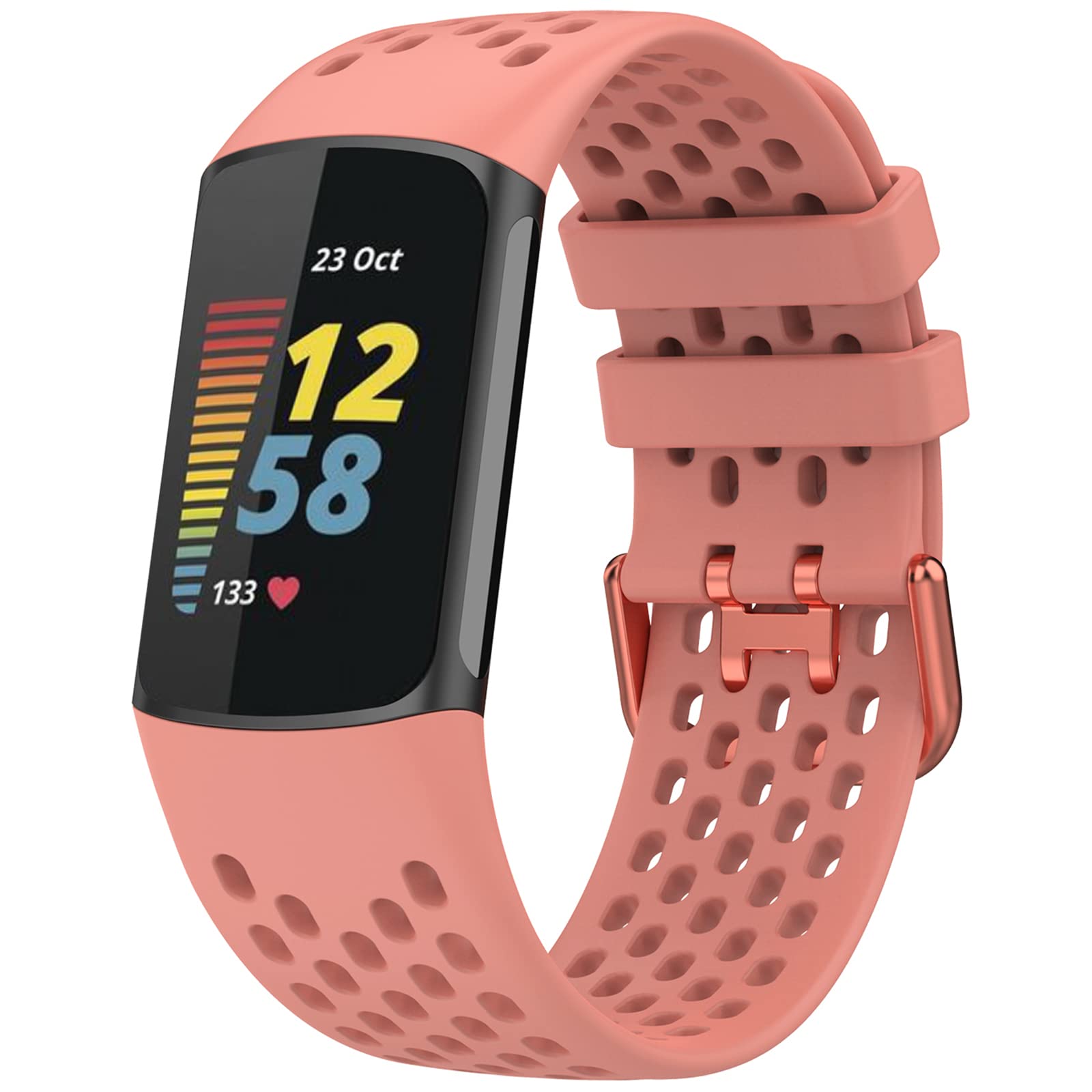 TopPerfekt Sport Bands Compatible with Fitbit Charge 6, Adjustable Breathable Soft Silicone Sport Replacement Watch Band Straps Wristbands for Charge 5 Activity Tracker Women Men (1-Orange pink) — image 1