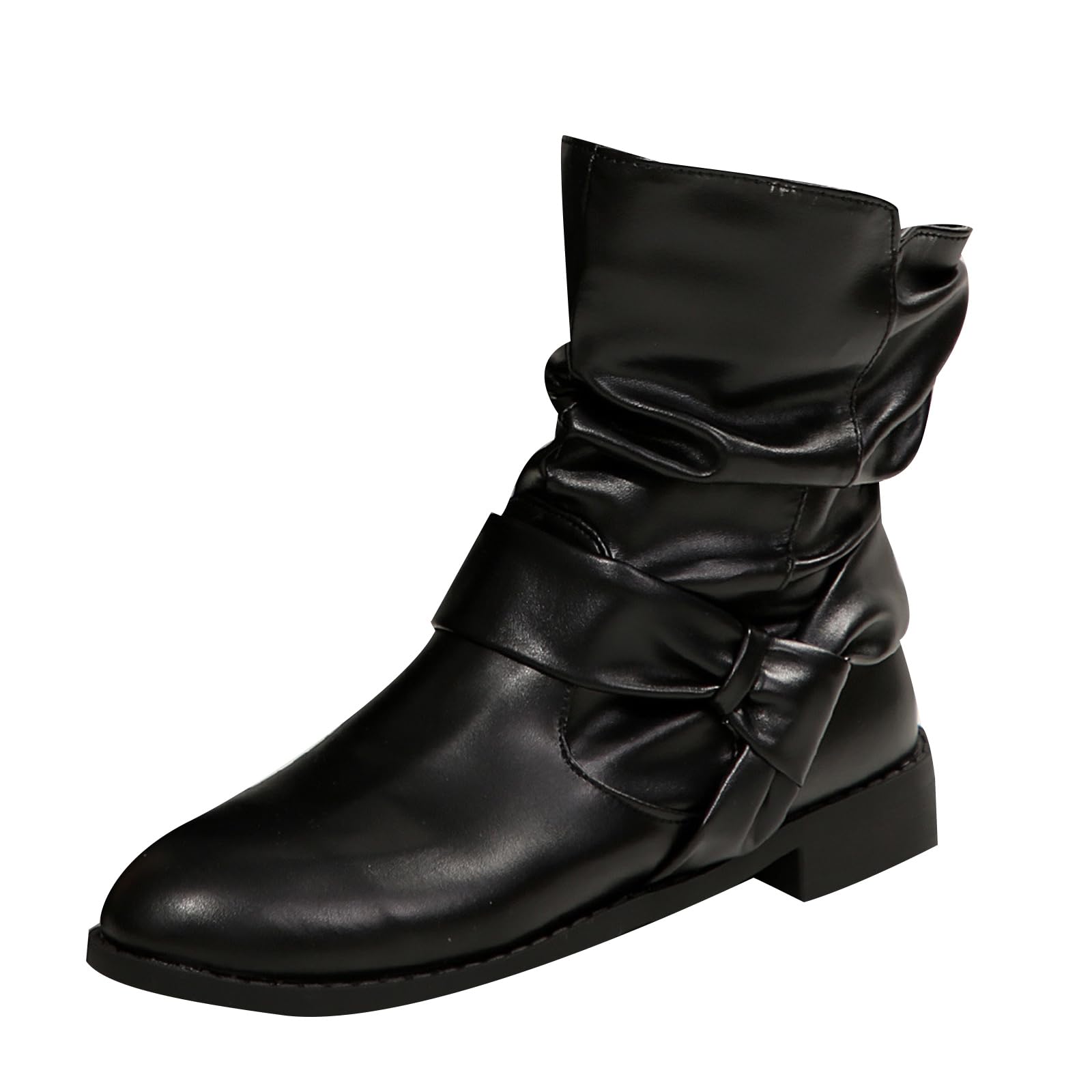 Unifizz Womens Slouch Ankle Flat Boots Fashion Short Low Heel Zipper Booties