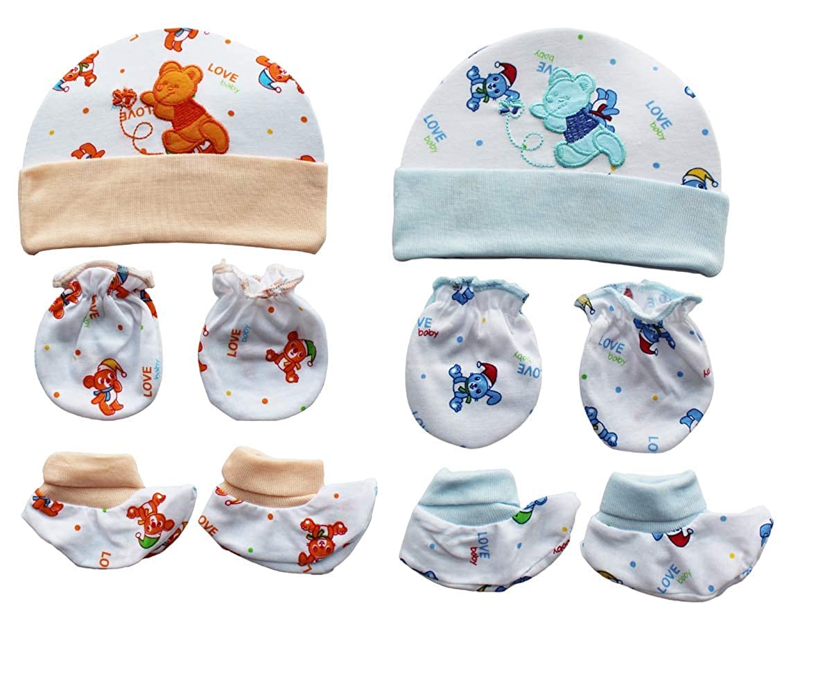 PIKIPOO Baby Cotton Mitten Sets with Cap and Booty- (Pink) 1