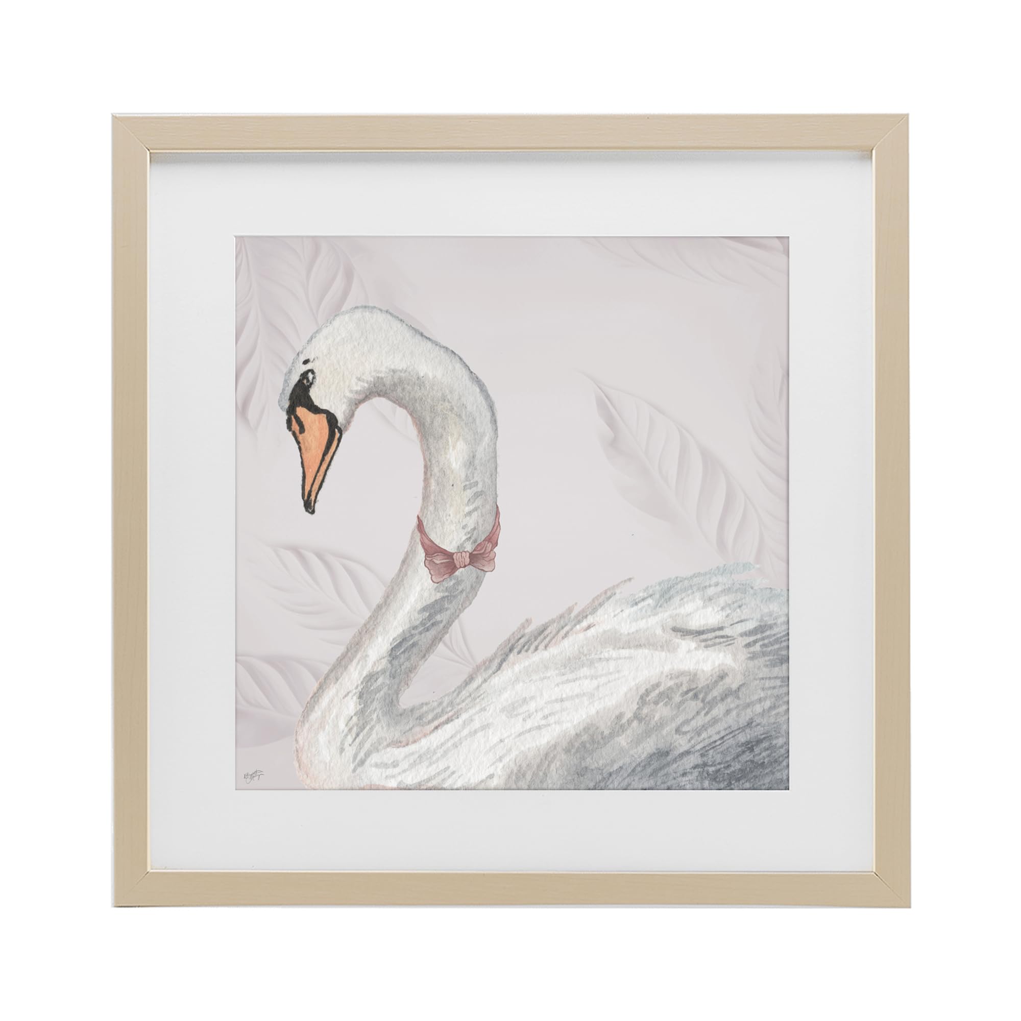 Stupell Industries 'Soft Classic Swan & Bow', Framed Print Under Glass, Brown, 16 x 16